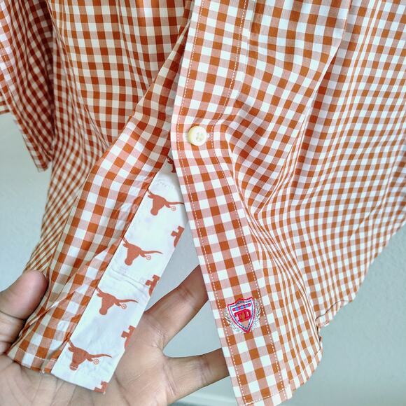 UT Longhorns Mens 2XL Orange Plaid Flip Cuff Button Down Long Sleeve Dress Shirt - Picture 6 of 9